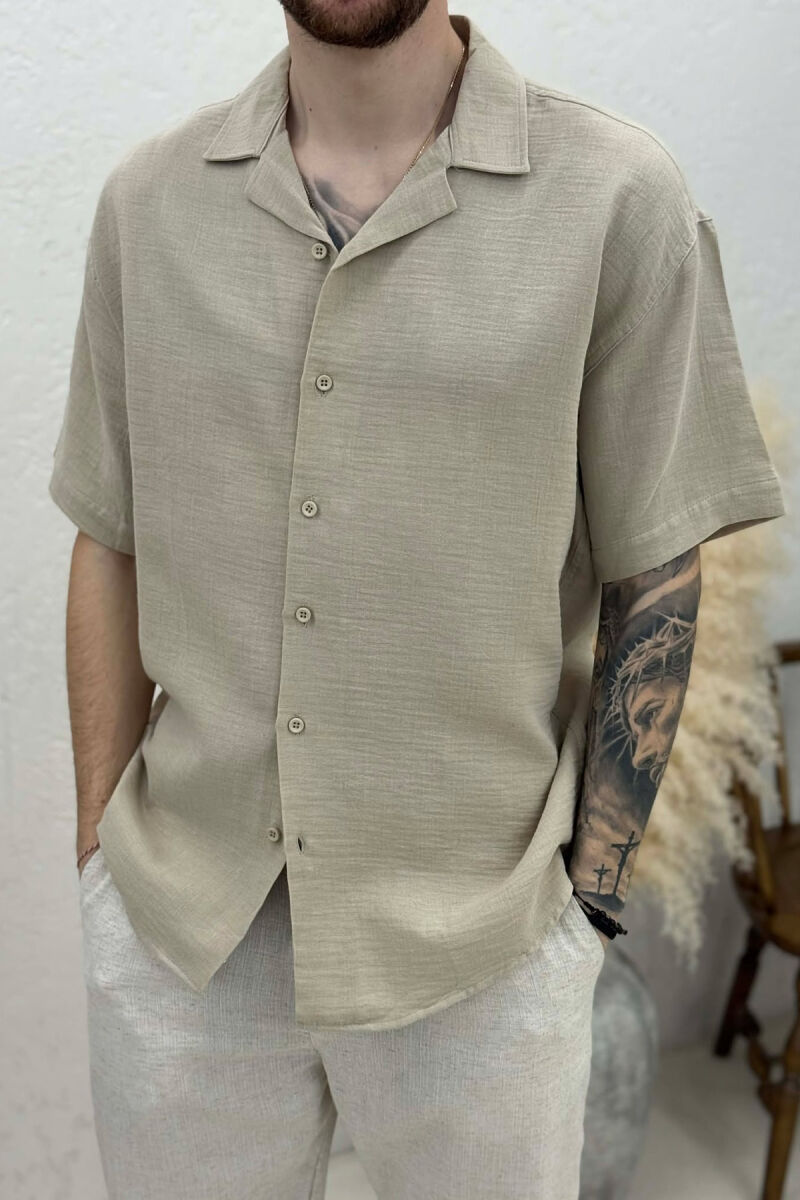 SHORT SLEEVE SIMPLE MEN SHIRT BEIGE/BEZHE - 2