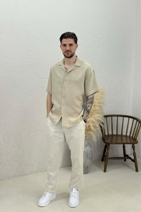 SHORT SLEEVE SIMPLE MEN SHIRT BEIGE/BEZHE - 3