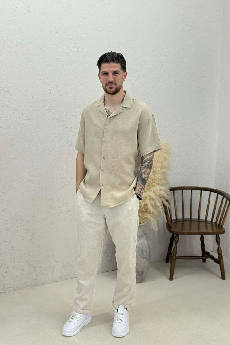 SHORT SLEEVE SIMPLE MEN SHIRT BEIGE/BEZHE - 3