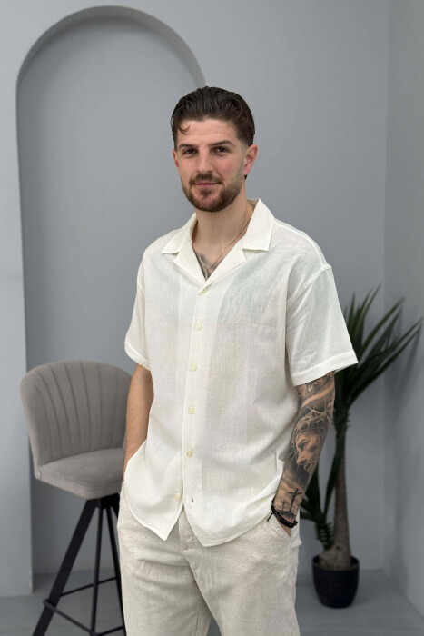 SHORT SLEEVE SIMPLE MEN SHIRT CREAM/KREM - 