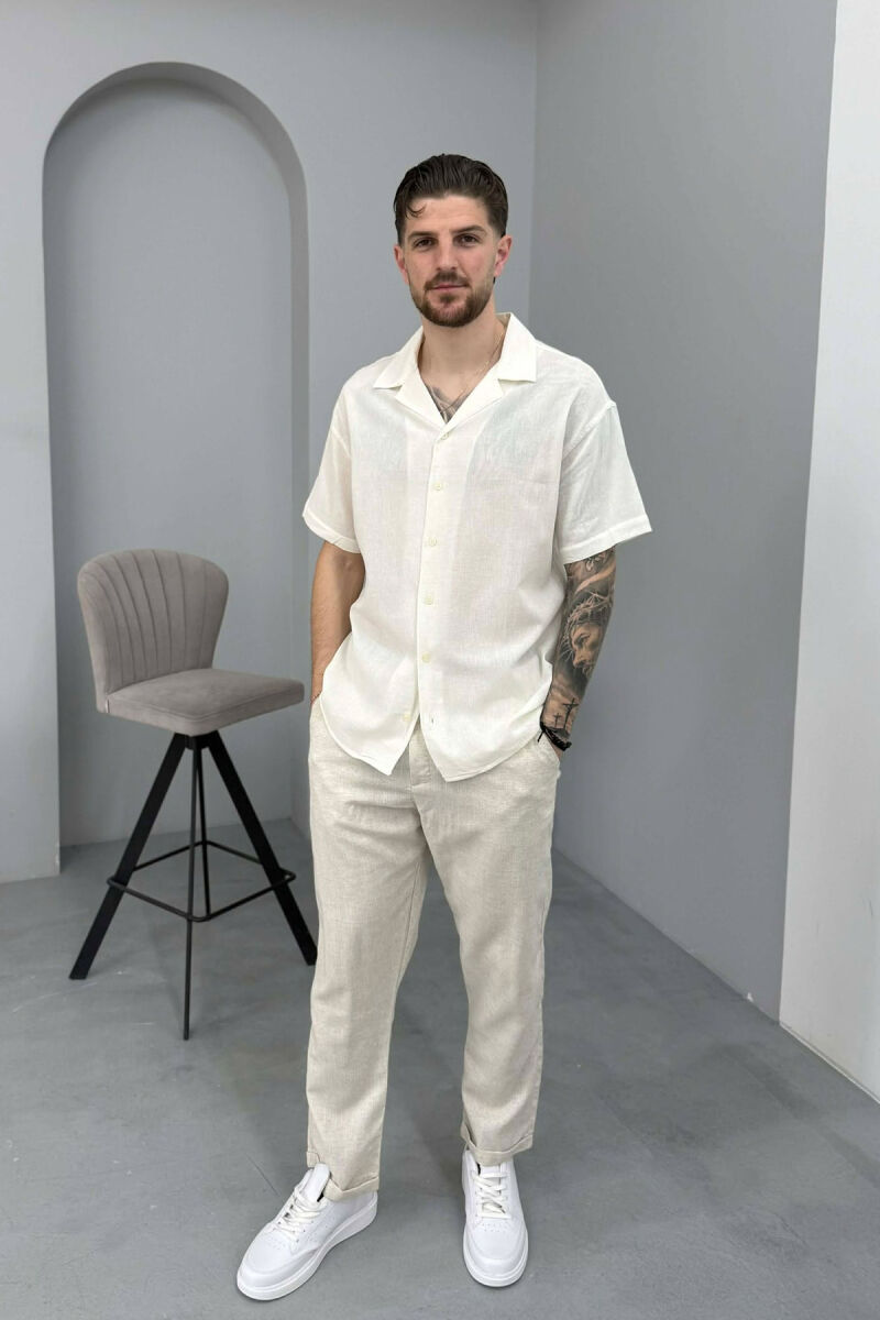 SHORT SLEEVE SIMPLE MEN SHIRT CREAM/KREM - 4