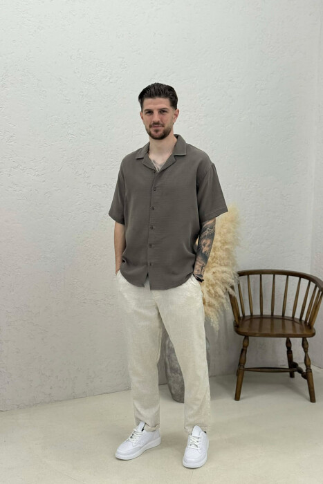 SHORT SLEEVE SIMPLE MEN SHIRT DARK GREY/GEE - 2