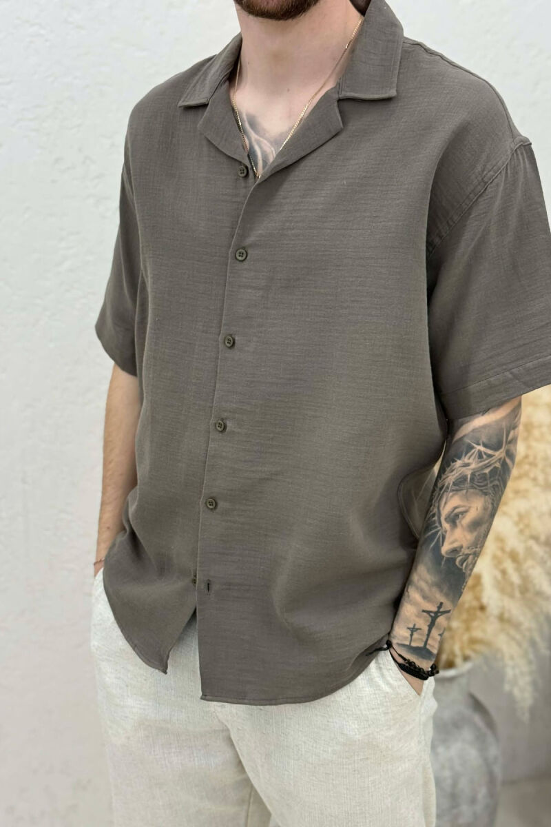 SHORT SLEEVE SIMPLE MEN SHIRT DARK GREY/GEE - 3