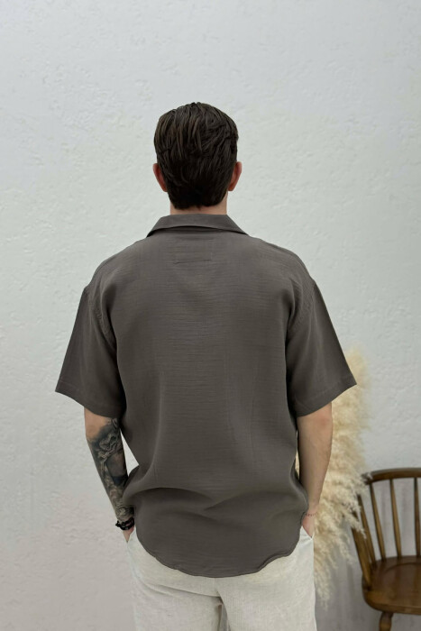 SHORT SLEEVE SIMPLE MEN SHIRT DARK GREY/GEE - 4