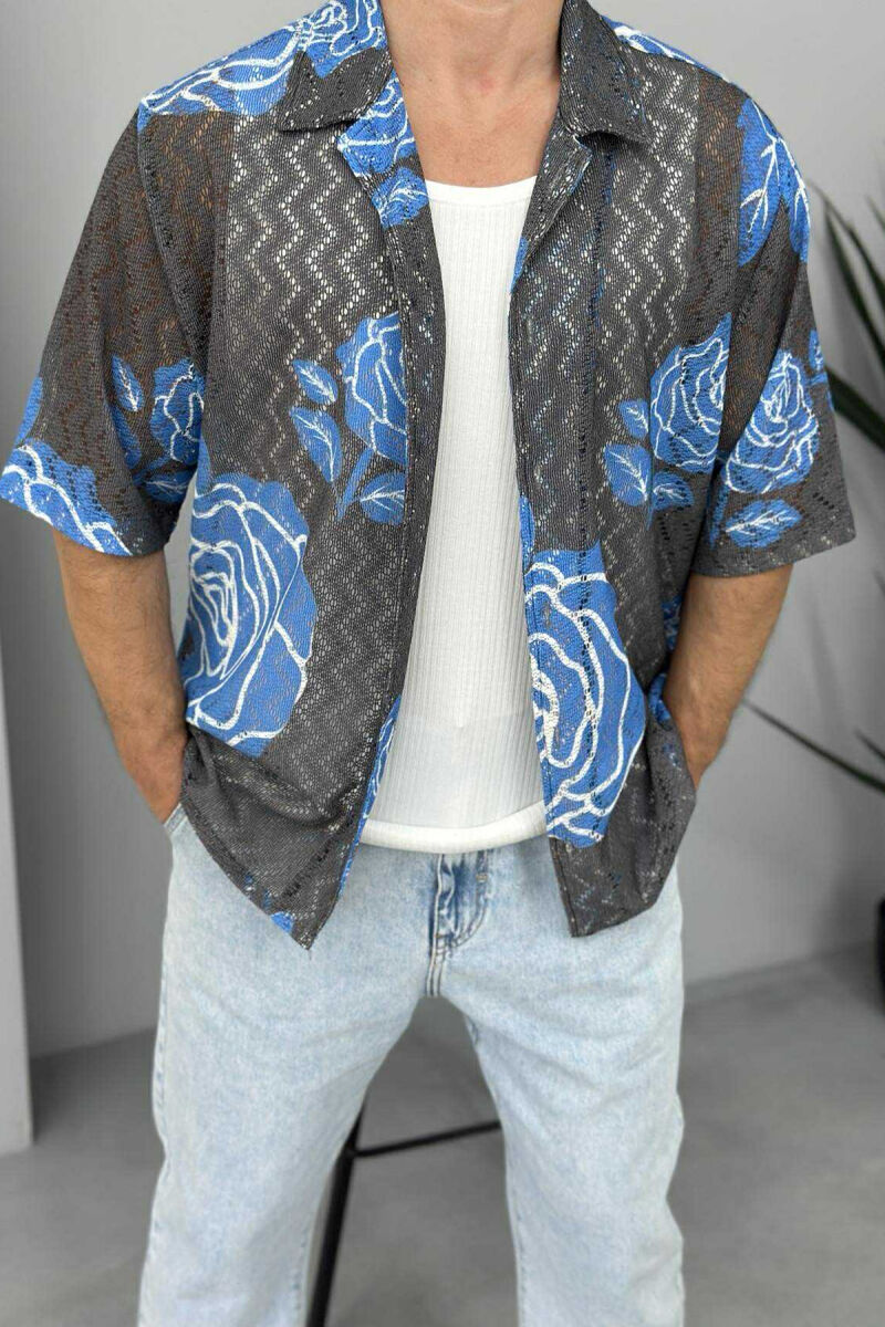 SHORT SLEEVES DESIGNED MEN SHIRT GREY-BLUE/ GRBL - 2