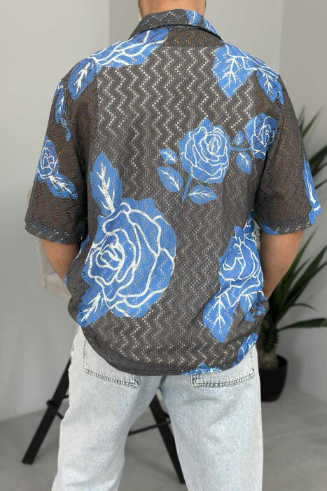 SHORT SLEEVES DESIGNED MEN SHIRT GREY-BLUE/ GRBL - 3
