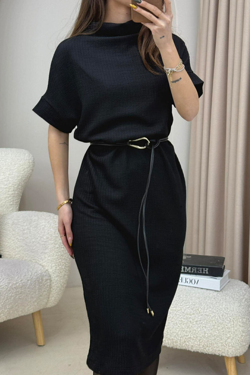 SHORT SLEEVES LACING DETAIL LONG WOMEN DRESS BLACK/ E ZEZE - 5