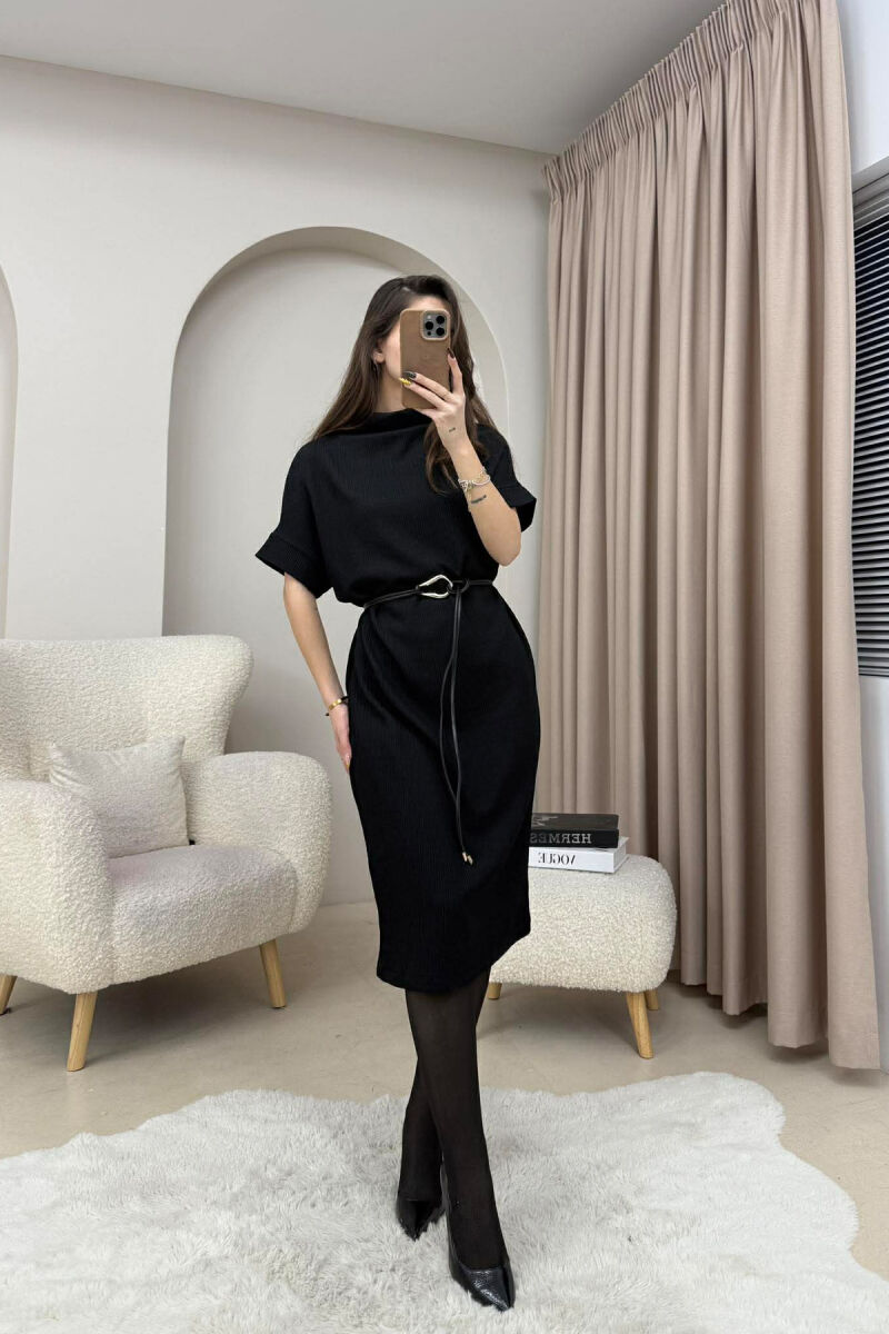 SHORT SLEEVES LACING DETAIL LONG WOMEN DRESS BLACK/ E ZEZE - 7