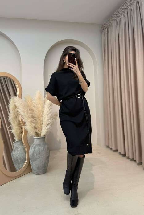 SHORT SLEEVES LACING DETAIL LONG WOMEN DRESS BLACK/ E ZEZE - 4