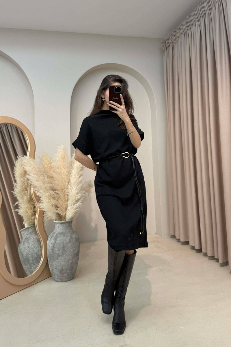 SHORT SLEEVES LACING DETAIL LONG WOMEN DRESS BLACK/ E ZEZE - 4