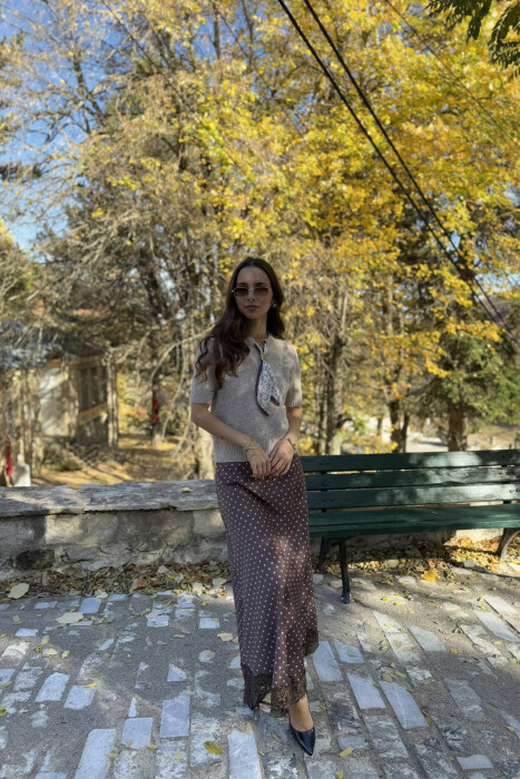 SHORT SLEEVES SCARF DETAIL WOMEN SWEATER BEIGE/BEZHE - 1