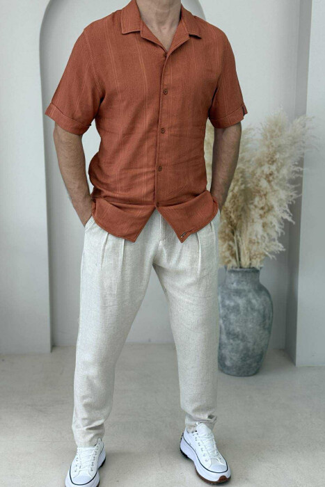 SHORT SLEEVES SIMPLE MEN SHIRT BRICK/TULLE - 1