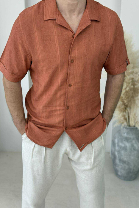 SHORT SLEEVES SIMPLE MEN SHIRT BRICK/TULLE - 4