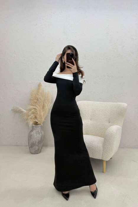 SHOULDER OFF LONG SLEEVES LONG WOMAN DRESS BLACK/ E ZEZE - KLAUDIO FASHION