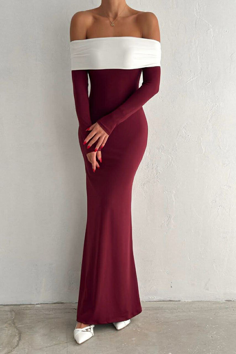 SHOULDER OFF LONG SLEEVES LONG WOMAN DRESS BURGUNDY/VISHNJE - 1