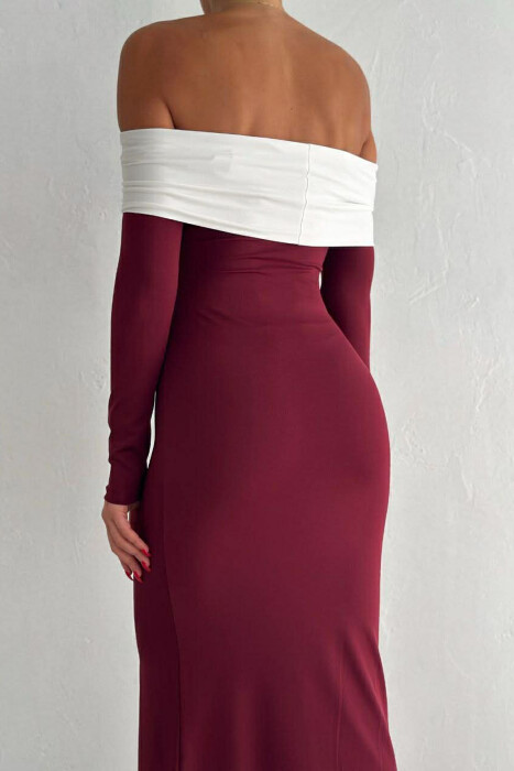 SHOULDER OFF LONG SLEEVES LONG WOMAN DRESS BURGUNDY/VISHNJE - 3