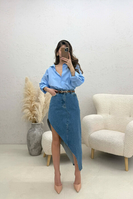 SIDE SPLIT SIMPLE WOMEN SKIRT BLUE/BLU - 2