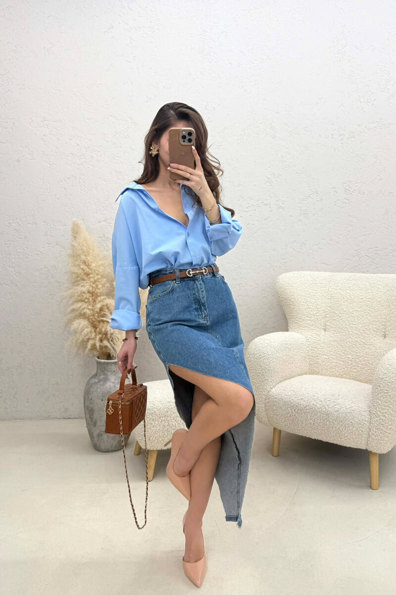 SIDE SPLIT SIMPLE WOMEN SKIRT BLUE/BLU - 4