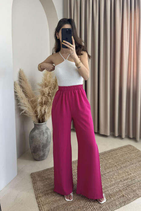 PANTALLONA NJË NGJYRËSHE TË GJERA PËR FEMRA NË NGJYRËN ÇIKLAMI - KLAUDIO FASHION