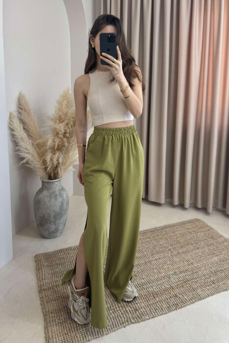 PANTALLONA NJË NGJYRËSHE TË GJERA PËR FEMRA NË NGJYRËN ULLI 