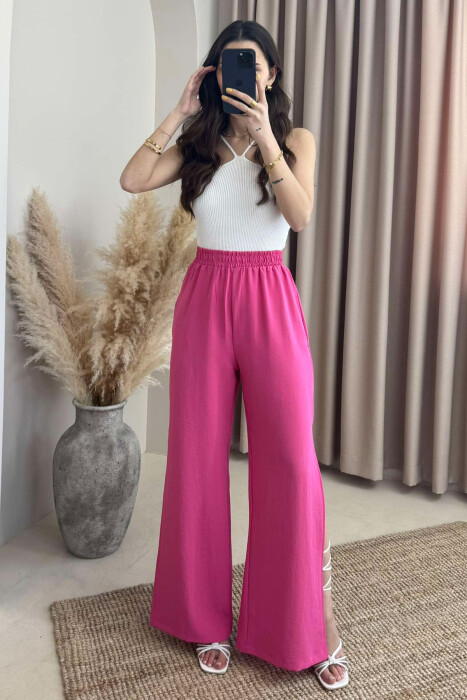 PANTALLONA NJË NGJYRËSHE TË GJERA PËR FEMRA NË NGJYRËN ROZË - KLAUDIO FASHION