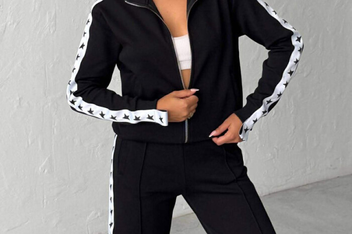 SIDE STARS ZIPPER JACKET + SWEATPANTS WOMAN SET BLACK/ E ZEZE - 4