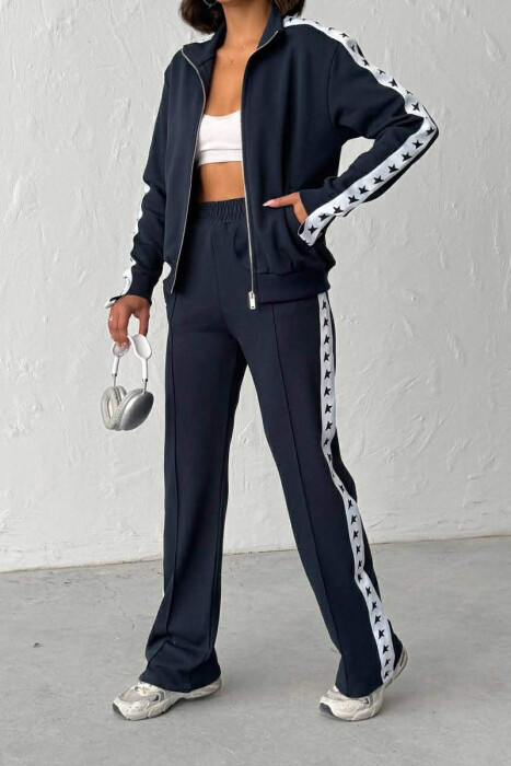 SIDE STARS ZIPPER JACKET + SWEATPANTS WOMAN SET BLUE/BLU - KLAUDIO FASHION
