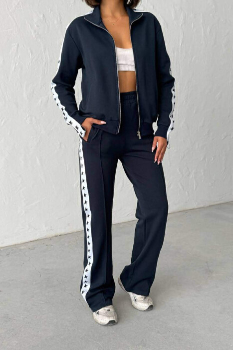 SIDE STARS ZIPPER JACKET + SWEATPANTS WOMAN SET BLUE/BLU - 4