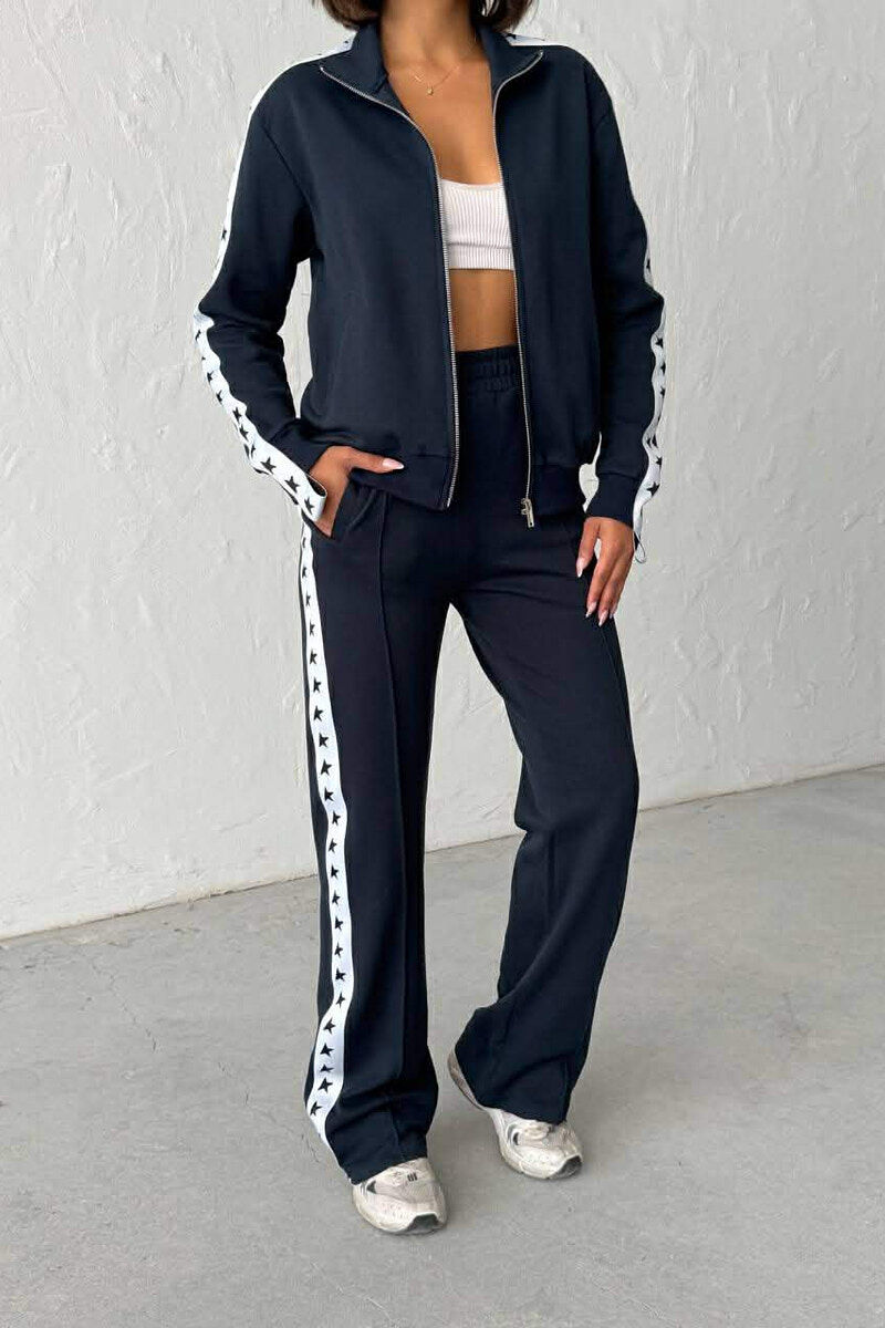 SIDE STARS ZIPPER JACKET + SWEATPANTS WOMAN SET BLUE/BLU - 4