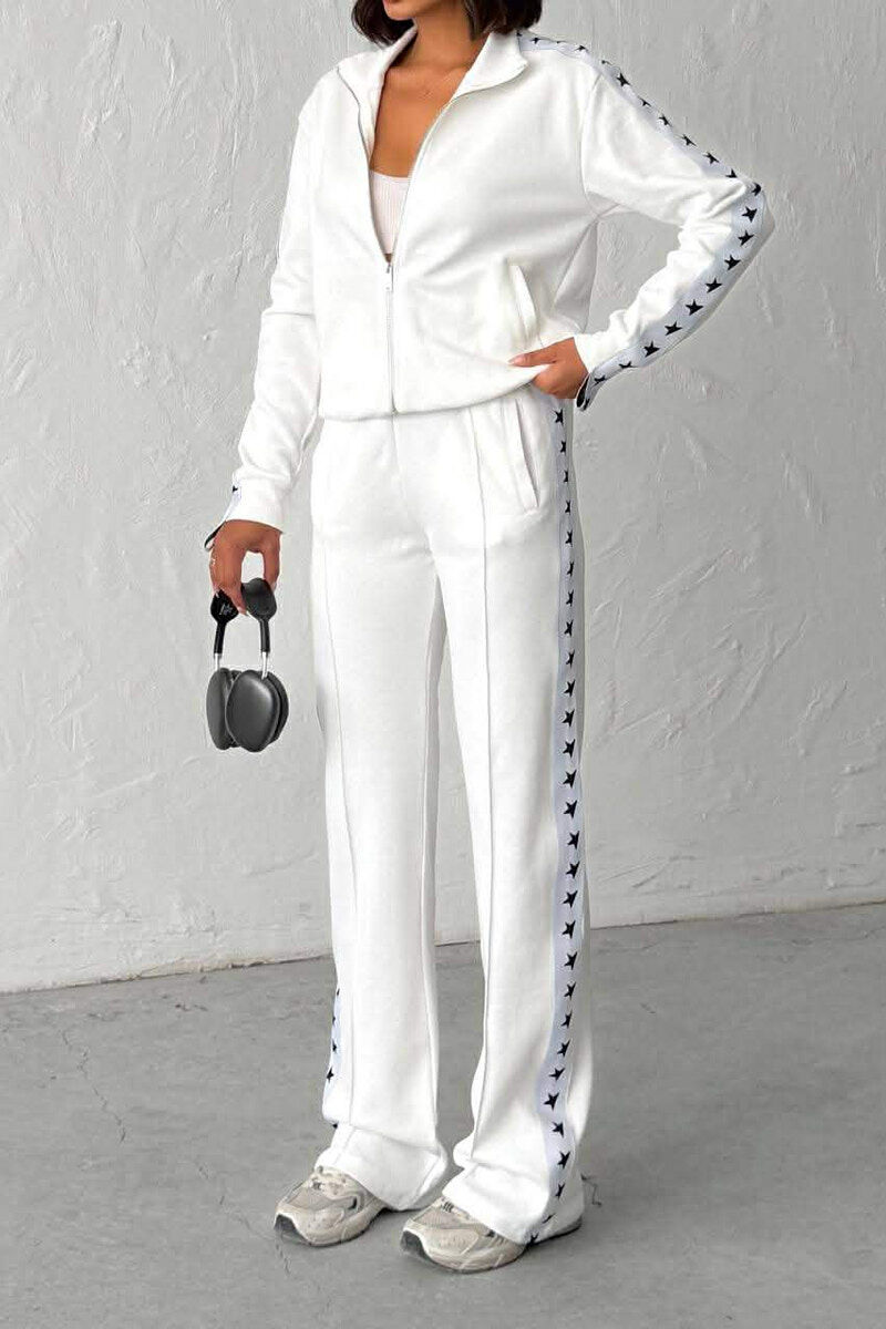 SIDE STARS ZIPPER JACKET + SWEATPANTS WOMAN SET WHITE-E BARDHE - 1