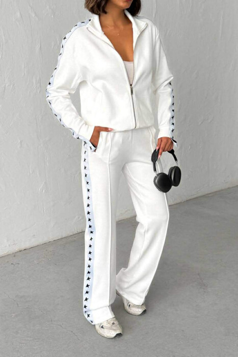 SIDE STARS ZIPPER JACKET + SWEATPANTS WOMAN SET WHITE-E BARDHE - 2
