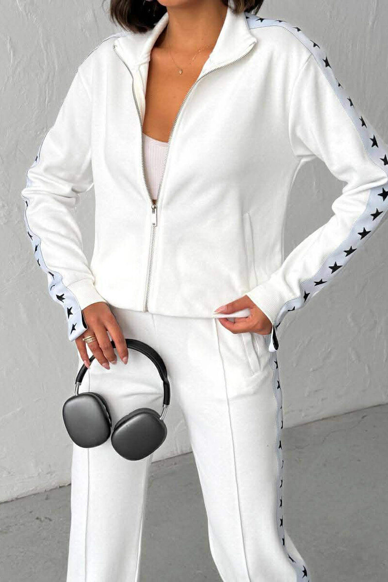 SIDE STARS ZIPPER JACKET + SWEATPANTS WOMAN SET WHITE-E BARDHE - 3