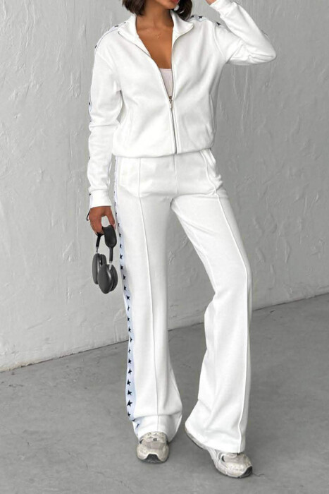 SIDE STARS ZIPPER JACKET + SWEATPANTS WOMAN SET WHITE-E BARDHE - 4