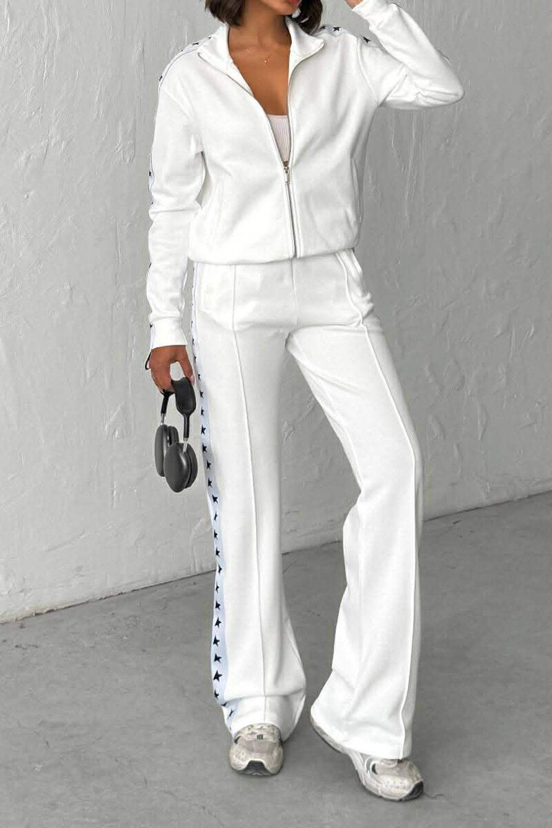 SIDE STARS ZIPPER JACKET + SWEATPANTS WOMAN SET WHITE-E BARDHE - 4