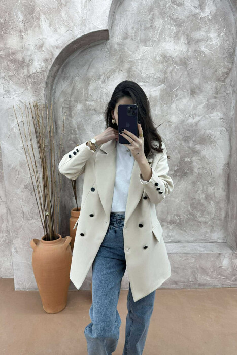 SILVER+BLACK BUTTONS ONE COLOR WOMAN JACKET BEIGE/BEZHE - KLAUDIO FASHION