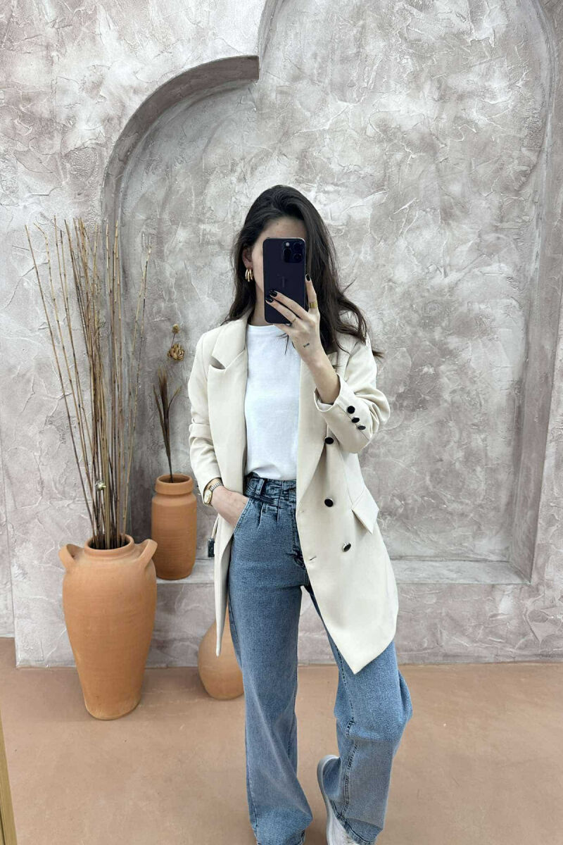 SILVER+BLACK BUTTONS ONE COLOR WOMAN JACKET BEIGE/BEZHE - 2