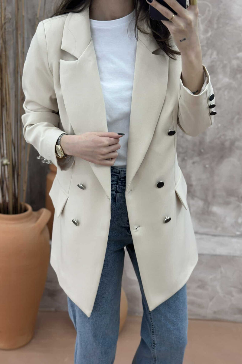 SILVER+BLACK BUTTONS ONE COLOR WOMAN JACKET BEIGE/BEZHE - 3
