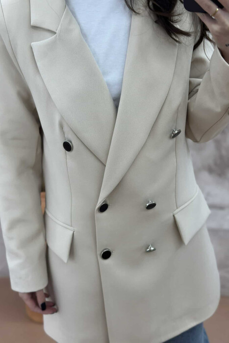 SILVER+BLACK BUTTONS ONE COLOR WOMAN JACKET BEIGE/BEZHE - 4