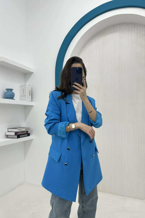 SILVER+BLACK BUTTONS ONE COLOR WOMAN JACKET BLUE/BLU - 4