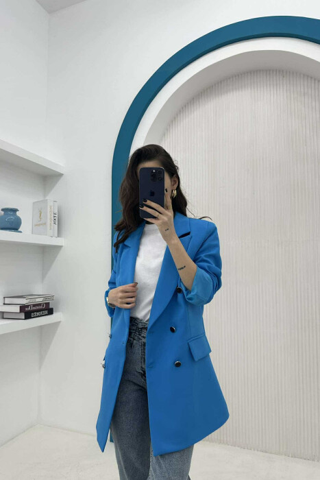 SILVER+BLACK BUTTONS ONE COLOR WOMAN JACKET BLUE/BLU - 3