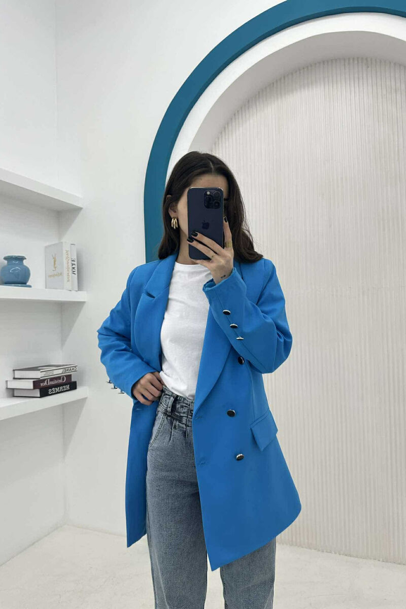 SILVER+BLACK BUTTONS ONE COLOR WOMAN JACKET BLUE/BLU - 1