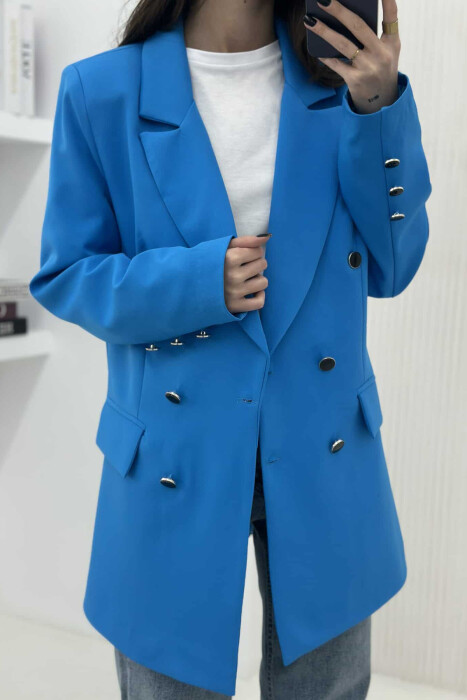 SILVER+BLACK BUTTONS ONE COLOR WOMAN JACKET BLUE/BLU - 5