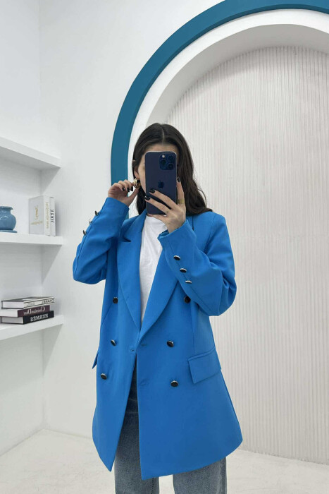 SILVER+BLACK BUTTONS ONE COLOR WOMAN JACKET BLUE/BLU - 2