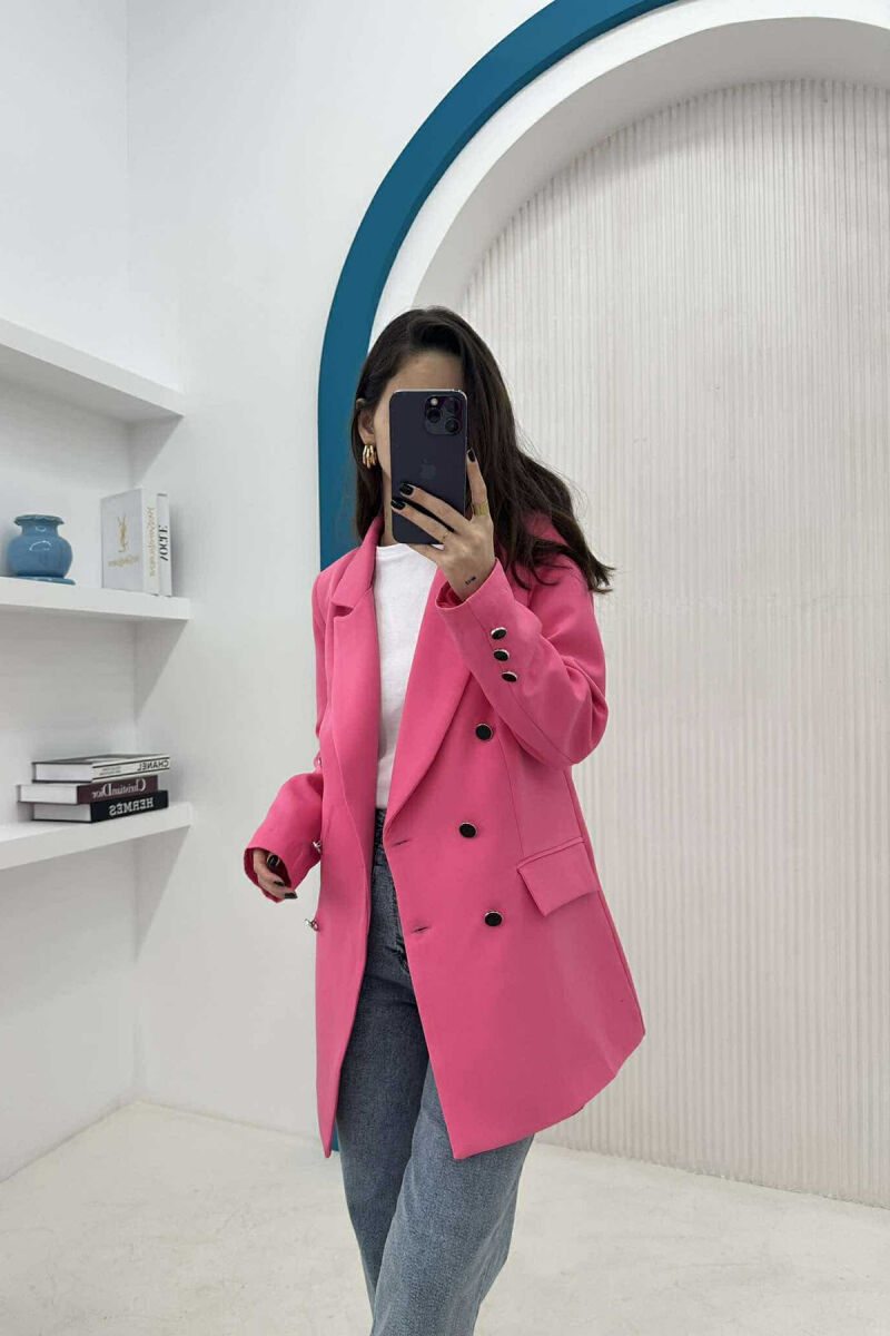 SILVER+BLACK BUTTONS ONE COLOR WOMAN JACKET PINK/ROZE - 1