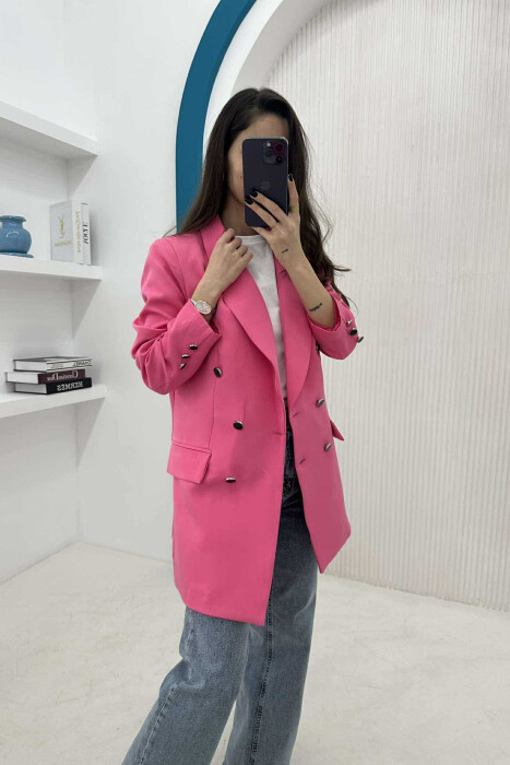SILVER+BLACK BUTTONS ONE COLOR WOMAN JACKET PINK/ROZE - 3