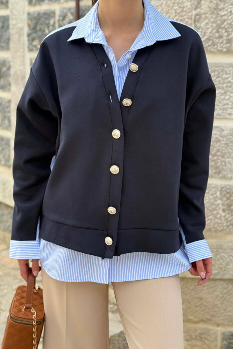 SILVER BUTTONS WOMAN SHIRT DARK BLUE/BEE - 2