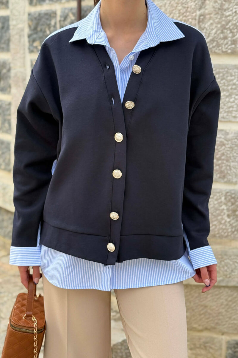 SILVER BUTTONS WOMAN SHIRT DARK BLUE/BEE - 2