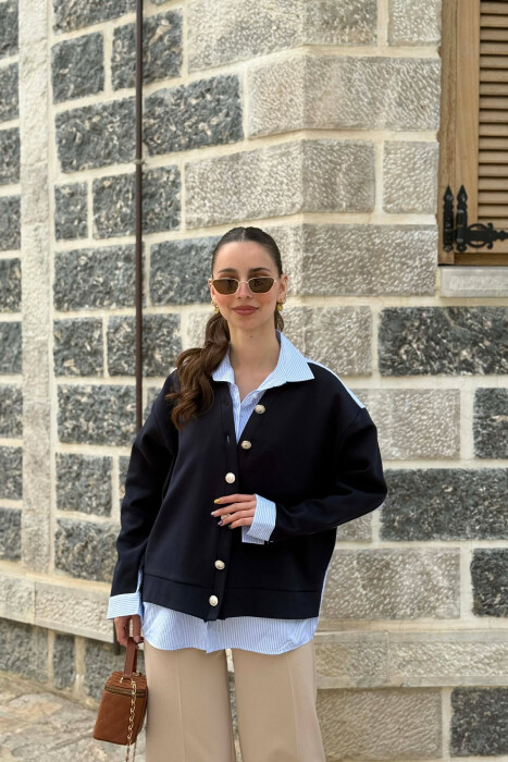 SILVER BUTTONS WOMAN SHIRT DARK BLUE/BEE - 3