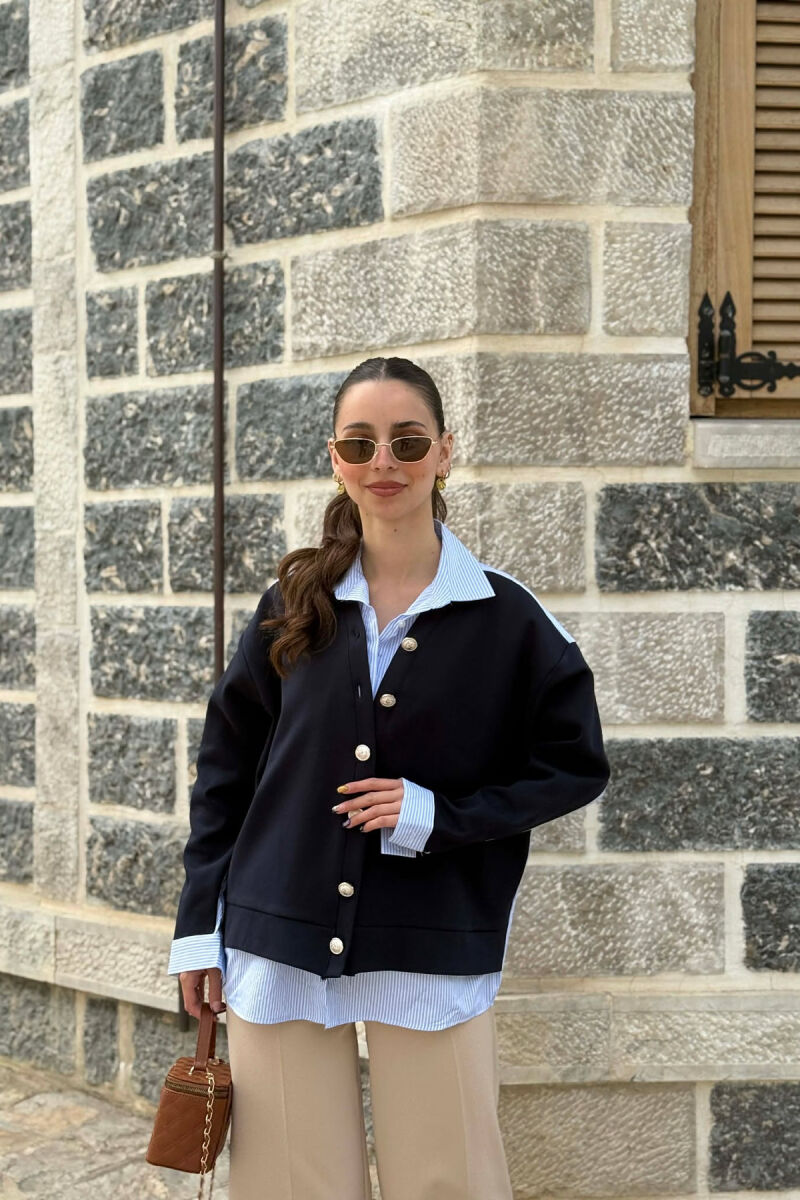 SILVER BUTTONS WOMAN SHIRT DARK BLUE/BEE - 3