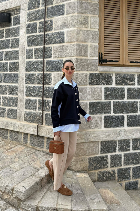 SILVER BUTTONS WOMAN SHIRT DARK BLUE/BEE - 4